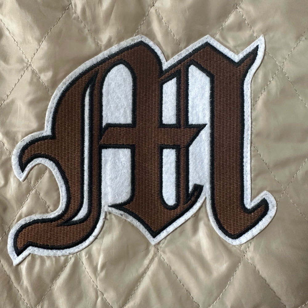 No Vacancy Senior Year Varsity Bomber M Jacket Beige Size Small S - Picture 16 of 16